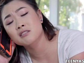 Asian ember snow showcases big cock riding to teen stepsis